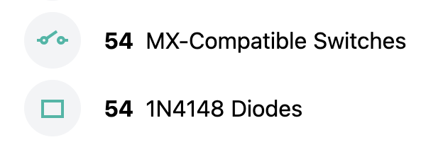 Screenshot of the switch and diode in the BOM